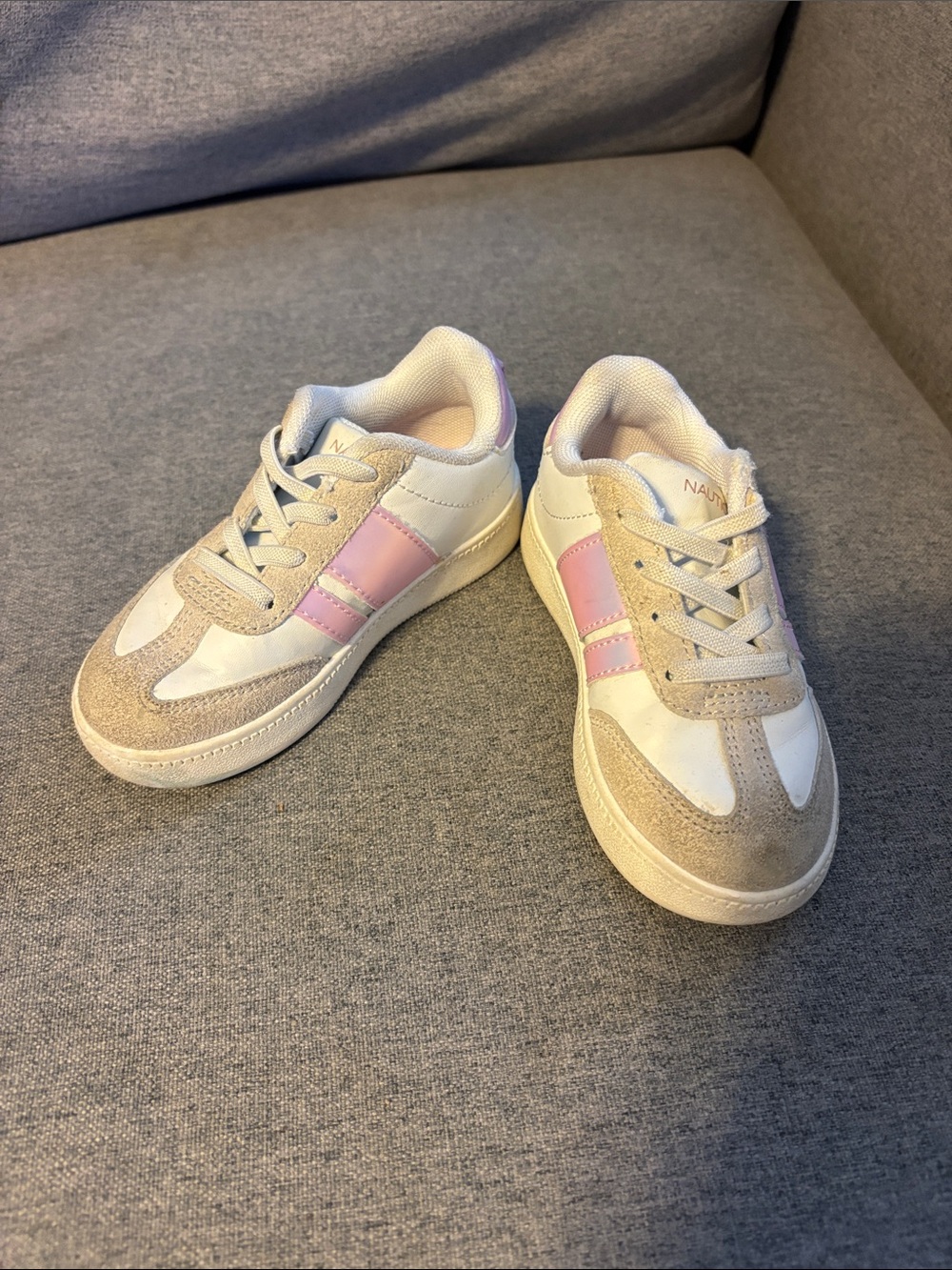 Nautica Kids White and Light Pink Retro Sneakers